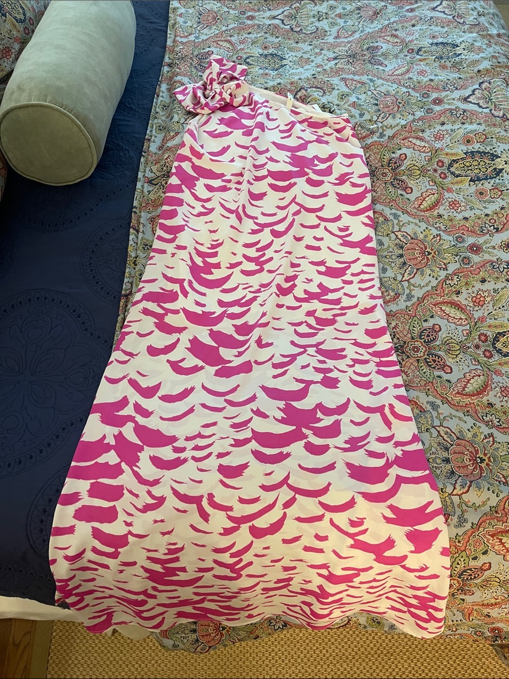 Women’s Pink & White One-Shoulder Maxi Dress